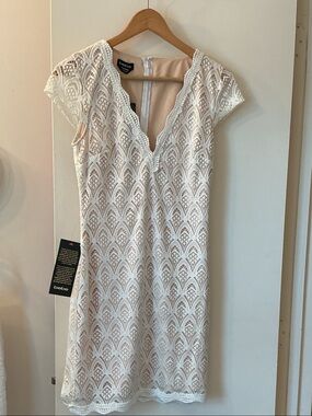 bebe White Lace Mini Dress with Nude Lining